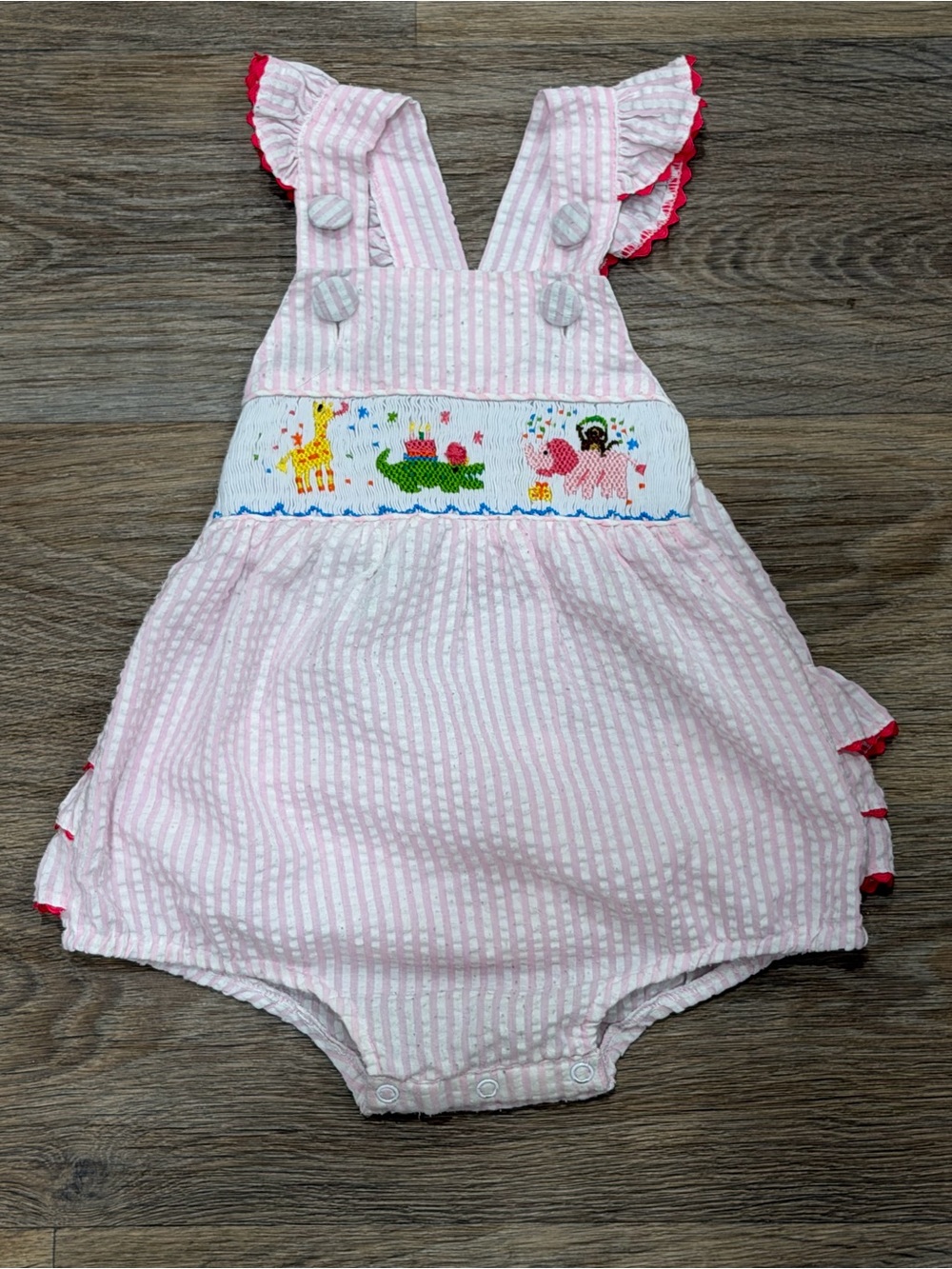 Cecil&Lou Pink Striped Smocked Animal Overalls